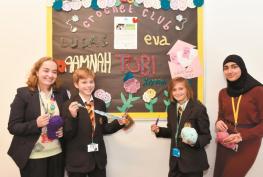 Pupils crochet poppies for Remembrance Day at Burnham Grammar School